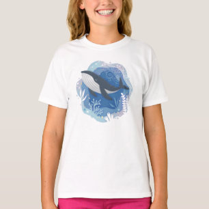 Camiseta Baleias e corais na Ilustração de Arte em Papel Oc