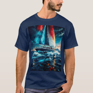 Camiseta Baleias e veleiro a cores patriotas