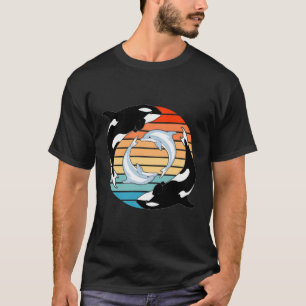 Camiseta Baleias Orca E Golfinhos Retro Sunset