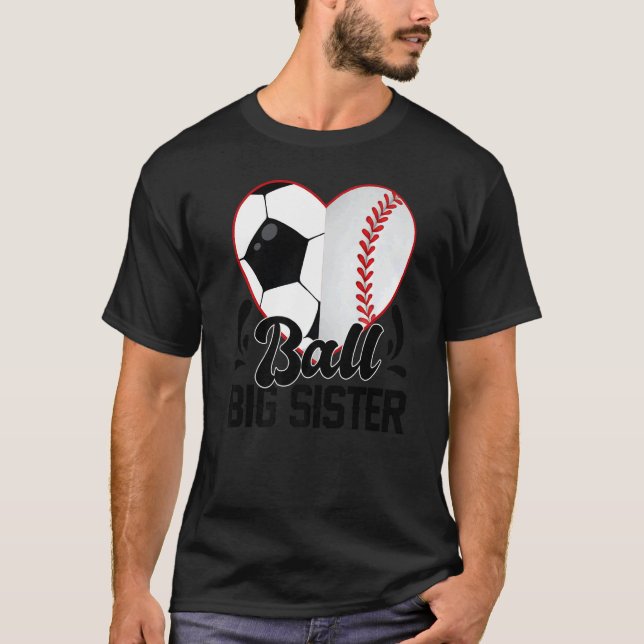 Camiseta Ball Big Sister Heart  Soccer Baseball Softball Si (Frente)