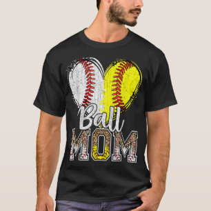 Camiseta Ball Mãe Coração Baseball Mama de Softball Mãe Mãe