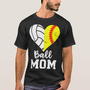 Camiseta Ball Mãe Coração Engraçada Mãe de Voleibol So