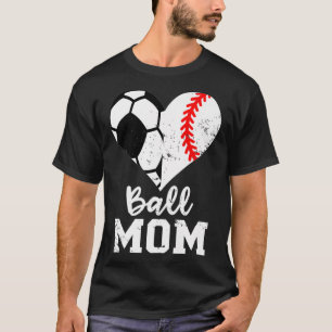 Camiseta Ball Mãe Coração Engraçado Baseball Futebol Mãe Pr