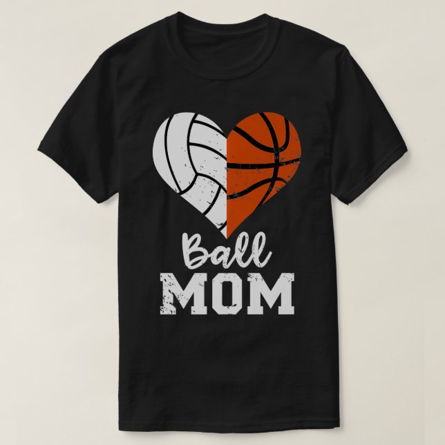 Camiseta Ball Mãe Coração Engraçado Basquete de Voleibol Mã (Frente do Design)