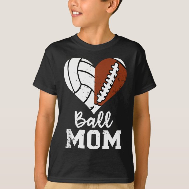 Camiseta Ball Mãe Coração Engraçado Voleibol De Futebol Mãe (Frente)