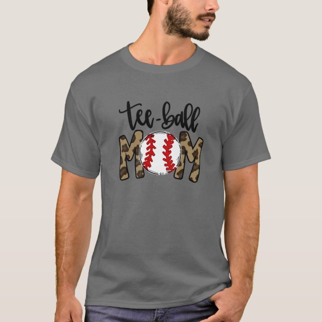 Camiseta Ball Mãe Dia de as mães Teeball Mãe Leopard Funn (Frente)