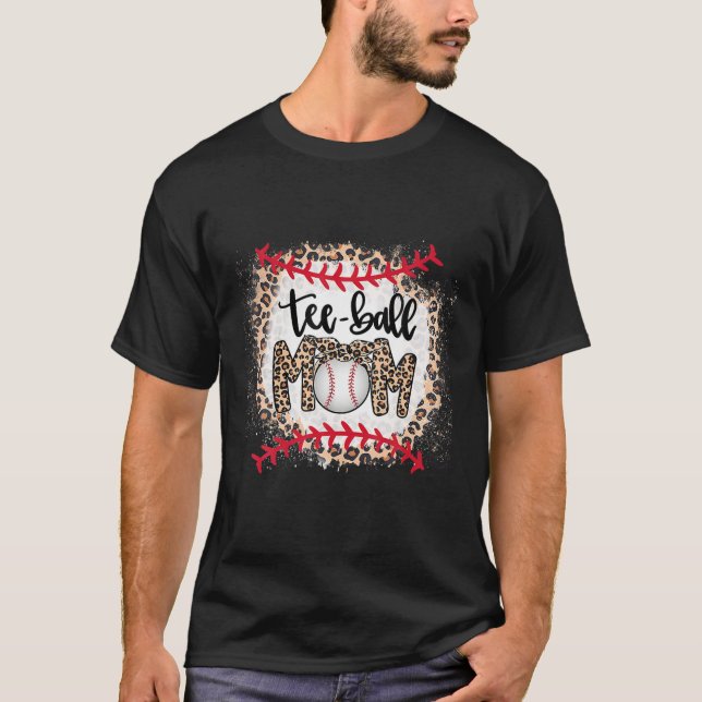 Camiseta Ball Mãe Dia de as mães Teeball Mãe Leopard Funn (Frente)