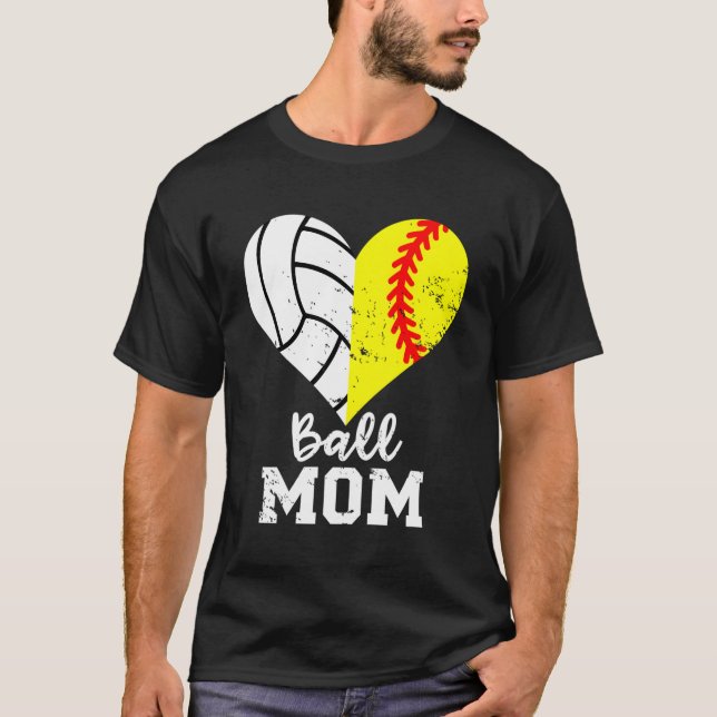 Camiseta Ball Mãe, Ele É Mãe De Voleibol De Softball (Frente)