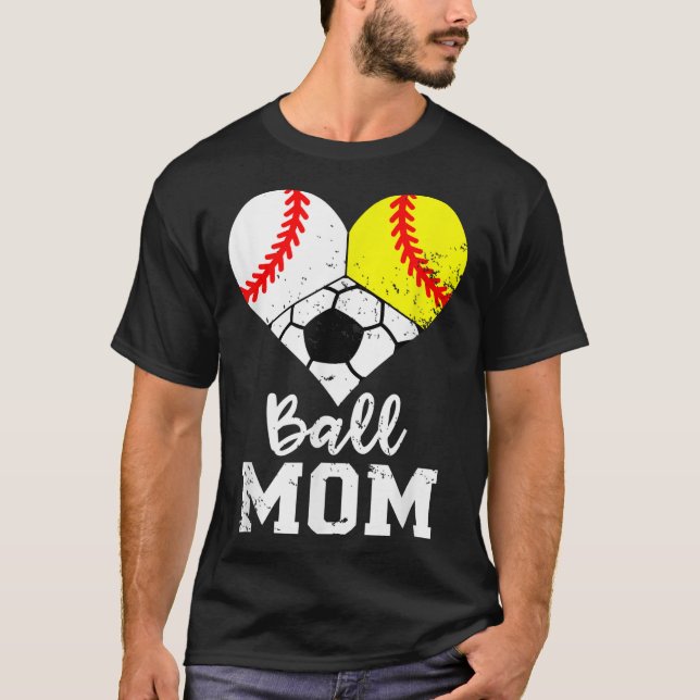 Camiseta Ball Mãe Engraçado Baseball Softball Soccer Mãe (Frente)