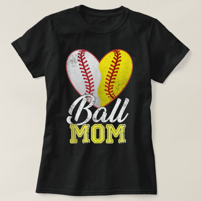 Camiseta Ball Mãe Mulheres Mãe Coração Baseball Mãe de Soft (Frente do Design)