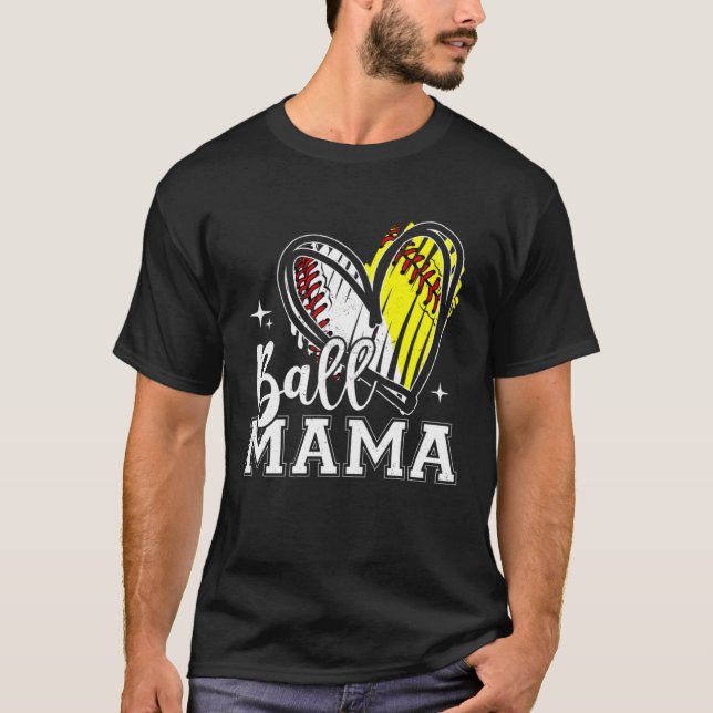 Camiseta Ball Mama Heart Baseball Softball Dia da Mãe (Frente)