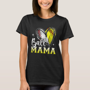 Camiseta Ball Mama Heart Baseball Softball Mãe Mamãe Mãe