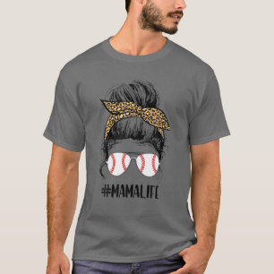 Camiseta Ball Mama Life Messy Bun Leopard Teeball Mama Soft