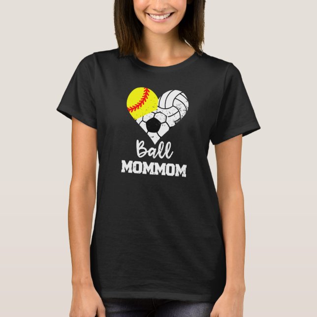 Camiseta Ball Mamãe Heart Softball Soccer de Voleibol Mãe (Frente)