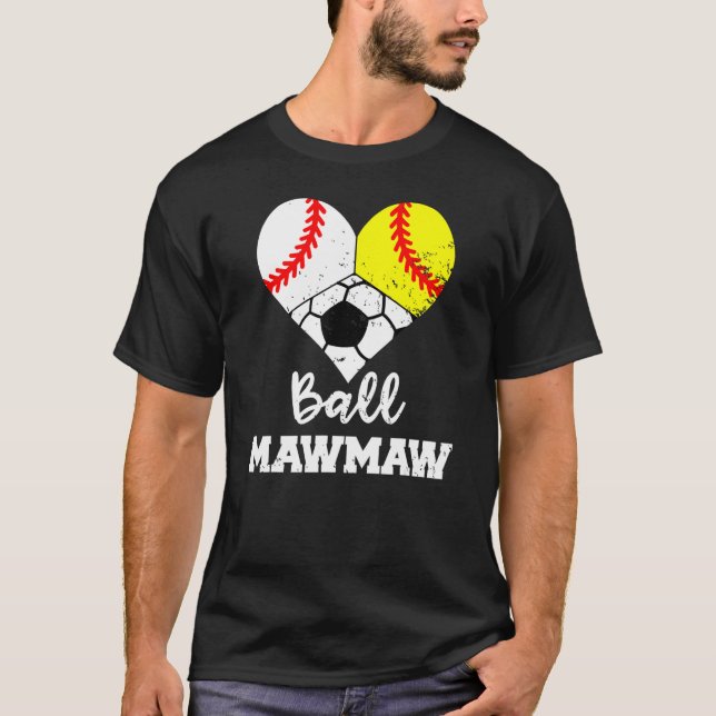 Camiseta Ball Mawmaw Heart Baseball Softball Soccer Maw Mãe (Frente)
