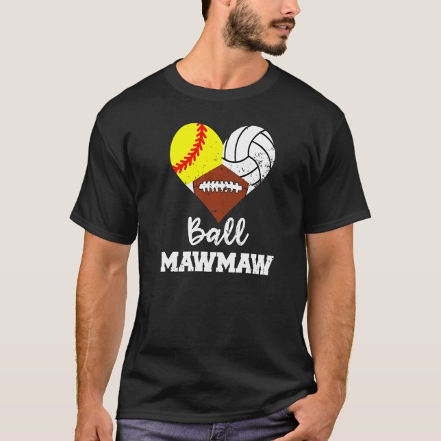 Camiseta Ball Mawmaw Heart Softball Mães de futebol (Frente)