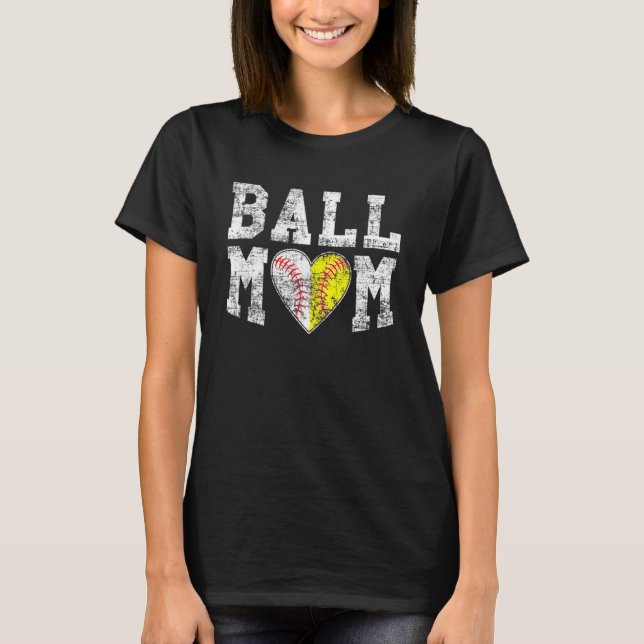 Camiseta Ball Mom Baseball Softball Heart Sport Lover Funny (Frente)