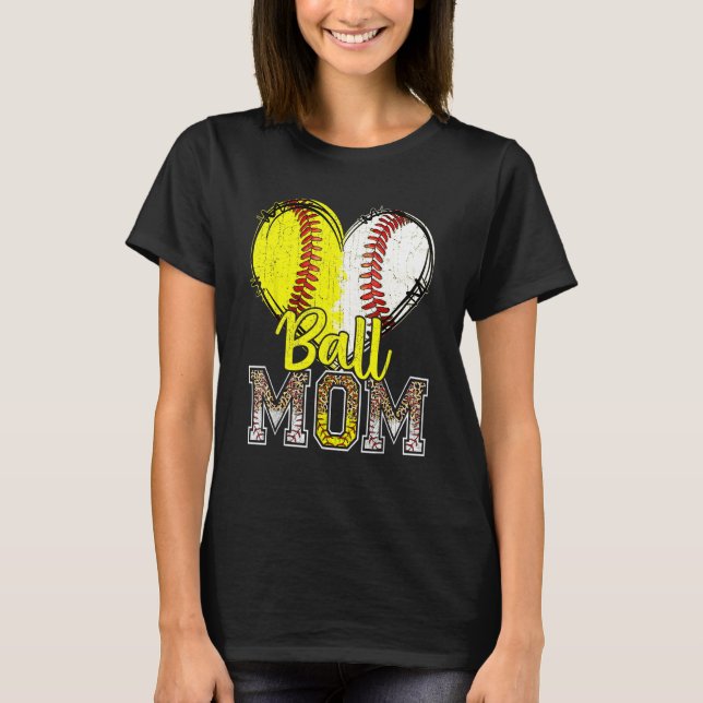 Camiseta Ball Mom Heart Baseball Softball Mama Women Mother (Frente)