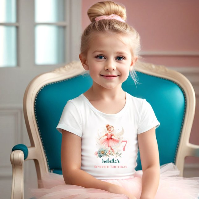 Camiseta Ballerina Blonde Pink Teto Name Birthday Girl (Ballerina Blonde Pink Teal Name Birthday Girl T-Shirt)