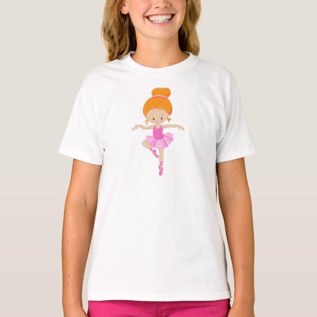 Camiseta Ballerina, Garota Balé, Dança Balé, Cabelo Laranja (Frente)