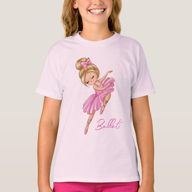 Camiseta Ballerina Girl Pink, Puro, Dança de Balé Bonito (Frente)
