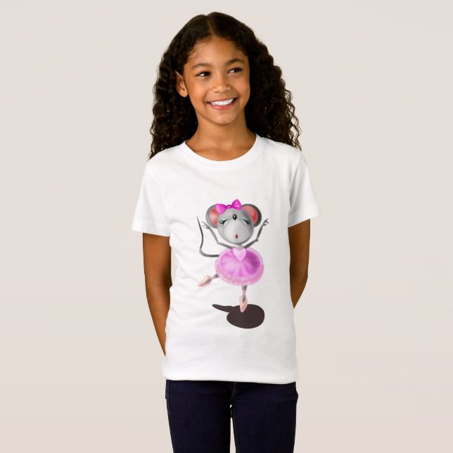 Camiseta Ballerina Mouse Engraçado T-Shirt Balé Feliz Dança (Frente Completa)