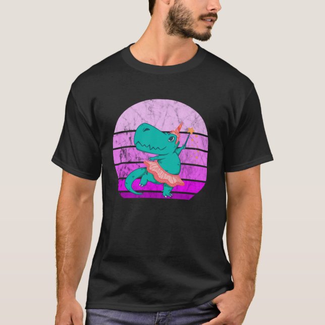 Camiseta Ballet Dancer Dino Ballerina Rex Retro Sunset Dino (Frente)