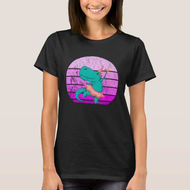 Camiseta Ballet Dancer Dino Ballerina Rex Retro Sunset Dino (Frente)