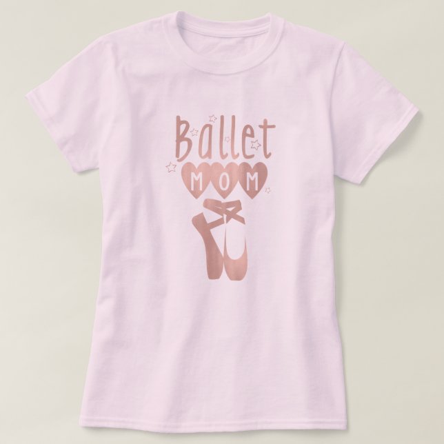 Camiseta Ballet Mãe Rosa Dourado Estrelas & Corações (Frente do Design)