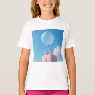 Camiseta balloon with present in blue sky