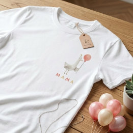 Camiseta Baloão Mamãe Ganso Coral Mulheres Primeiro Anivers
