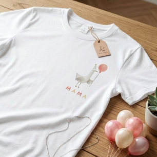 Camiseta Baloão Mamãe Ganso Coral Mulheres Primeiro Anivers