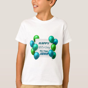 Camiseta Balões Azuis e Verdes Aniversário de 4 anos Nome P
