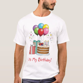 Camiseta Balões Coloridos De Aniversário Com Bolo E Present