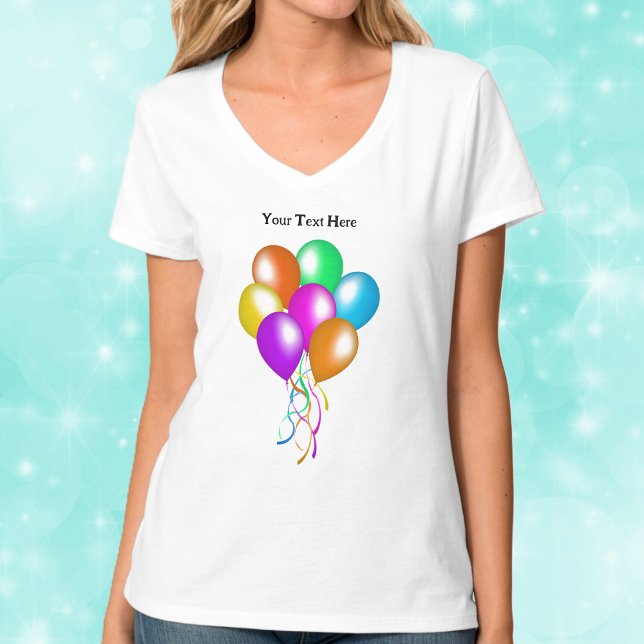Camiseta Balões Coloridos de Boca Festiva Bunch (Bunch of festive bright colourful balloons with matching hanging streamers on tee shirt.)