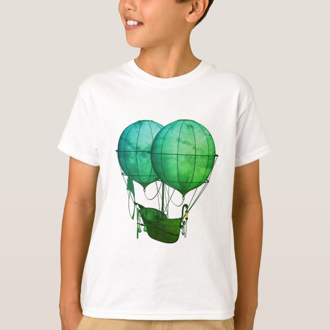 Camiseta Balões de Ar Quente Steampunk com Verde Navio (Frente)