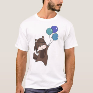 Camiseta Balões de Cavalo-Cavaleiro Voando Pônea Animal Cuj