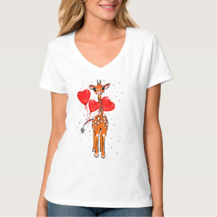 Camiseta Balões de coração de girafa do dia dos namorados