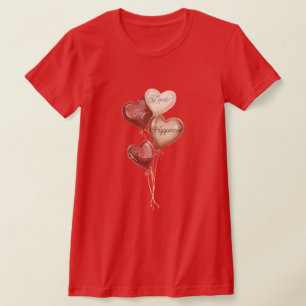 Camiseta Balões de Coração Vermelho Creme Amor Alegria