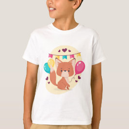 Camiseta Balões de Festa de Fox Cute de Aniversário