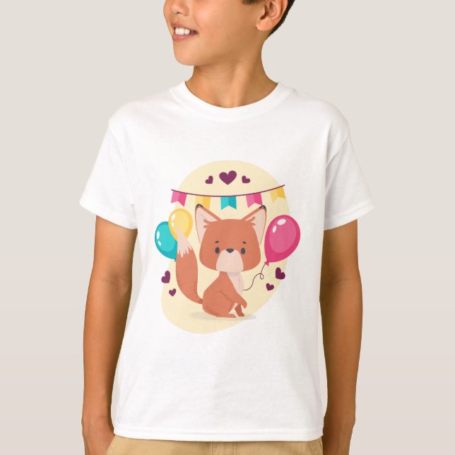 Camiseta Balões de Festa de Fox Cute de Aniversário (Frente)