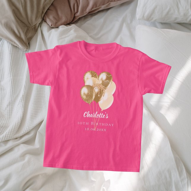 Camiseta Balões de ouro cor-de-rosa de aniversário (Criador carregado)