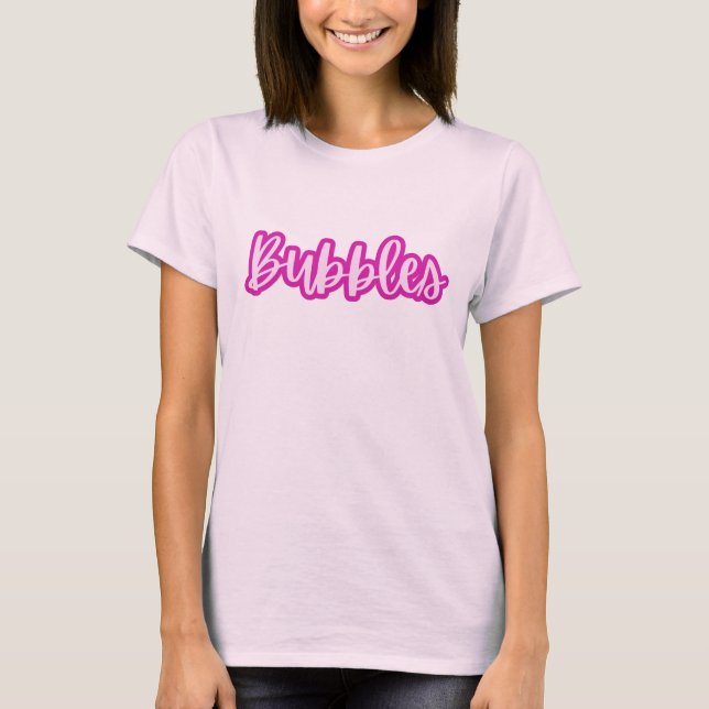 Camiseta Balões de Texto Rosa Claro Bonito Divertido Femini (Frente)