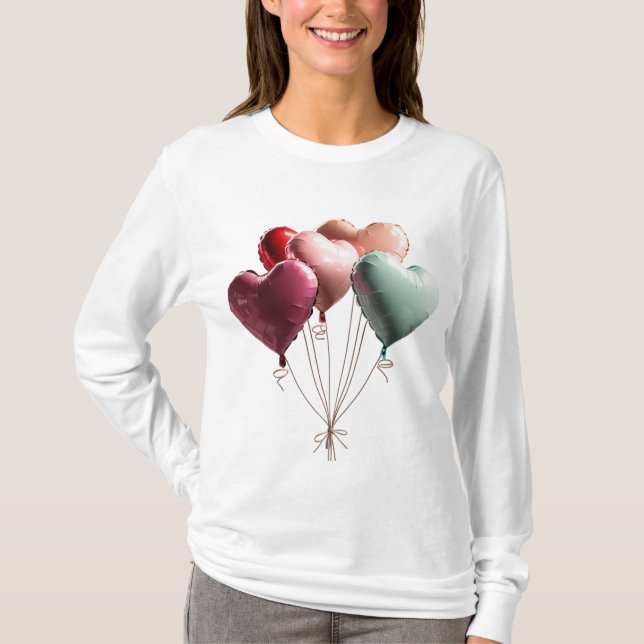 Camiseta 🎈 Balões do Coração 3D impressionantes - Perfeito (Frente)