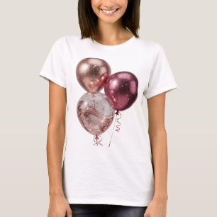 Camiseta Balões Dourados Rosa Ouro e Rosa