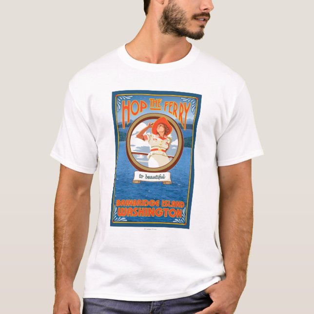 Camiseta Balsa da equitação da mulher - ilha de Bainbridge, (Frente)