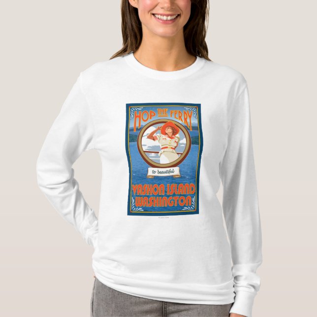 Camiseta Balsa da equitação da mulher - ilha de Vashon, (Frente)
