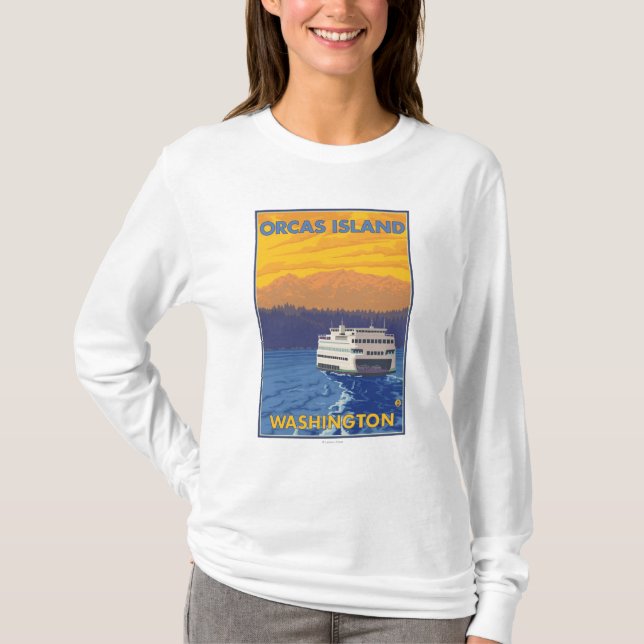 Camiseta Balsa e montanhas - orcas ilha, Washington (Frente)