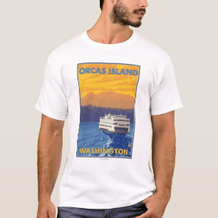 Camiseta Balsa e montanhas - orcas ilha, Washington