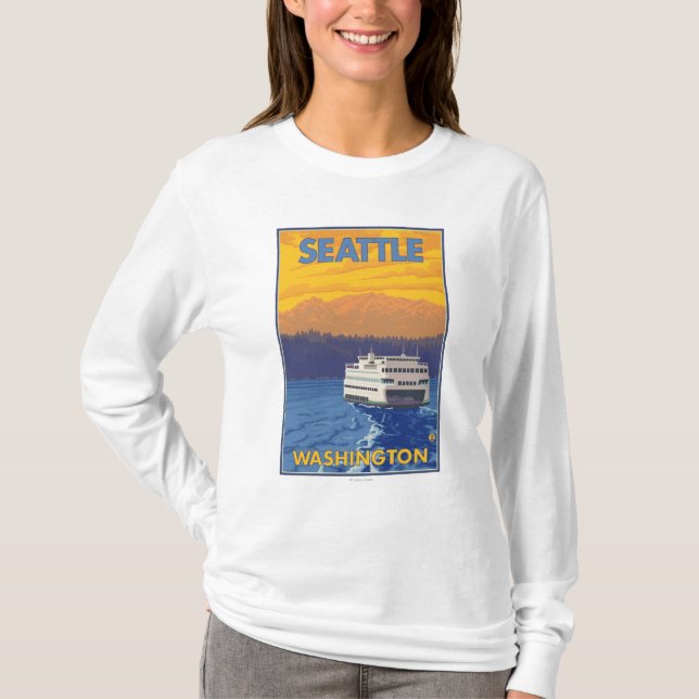 Camiseta Balsa e montanhas - Seattle, Washington (Frente)